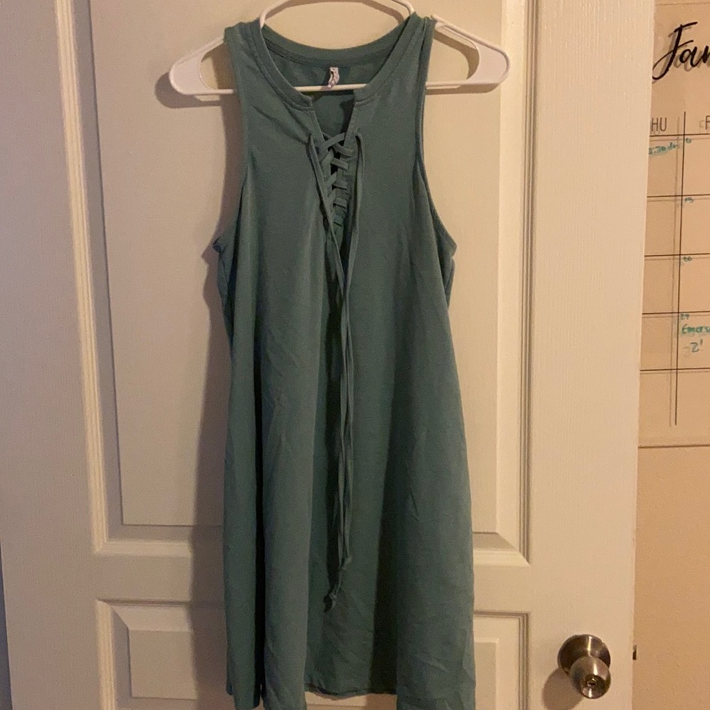 Sage green lace up front dress